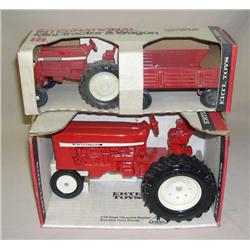 (2) IH Tractors--544 w/ wide plastic wheels & 1/32nd Scale Tractor & Wagon Set