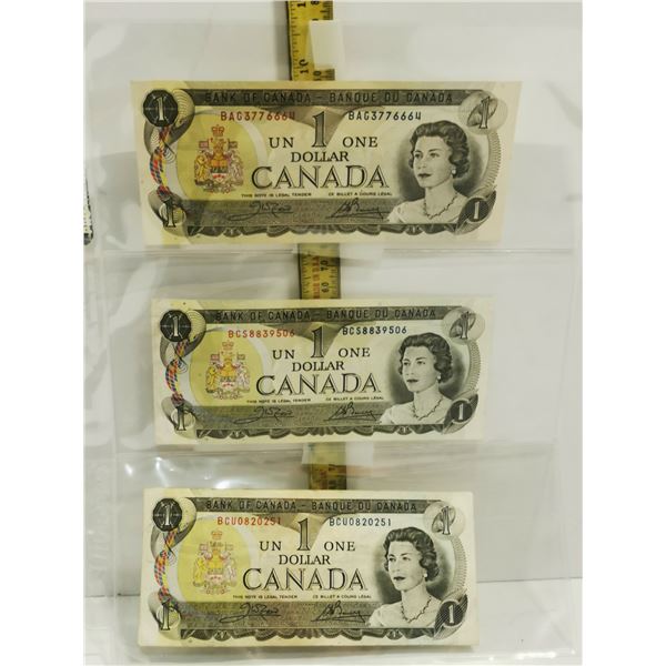 LOT OF 3 1973 $1 BANK OF CANADA BANKNOTES