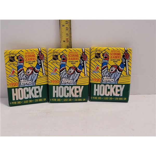LOT OF 3 PACKS 1990 HOCKEY CARDS UNOPENED WAX PACKS WITH GUM