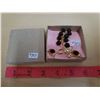 Image 1 : 383. Gold tone with black and rhinestone broach and screw back earrings