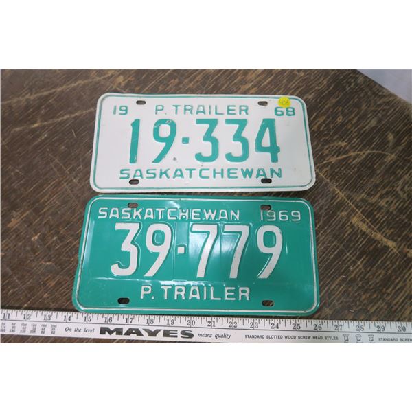 2 Sask Trailer Plates - 1968, 1969