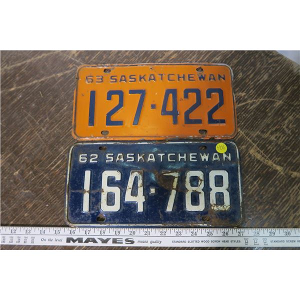 2 Sask Plates - 1962, 1963