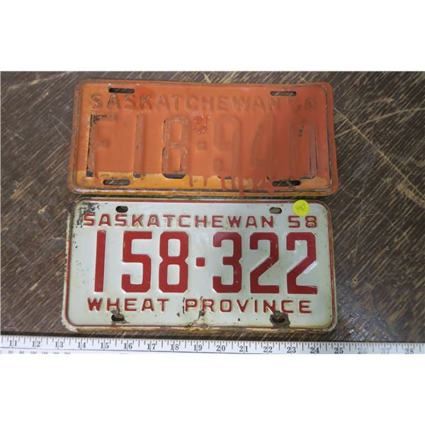 2 Sask Plates - 1958, 1950