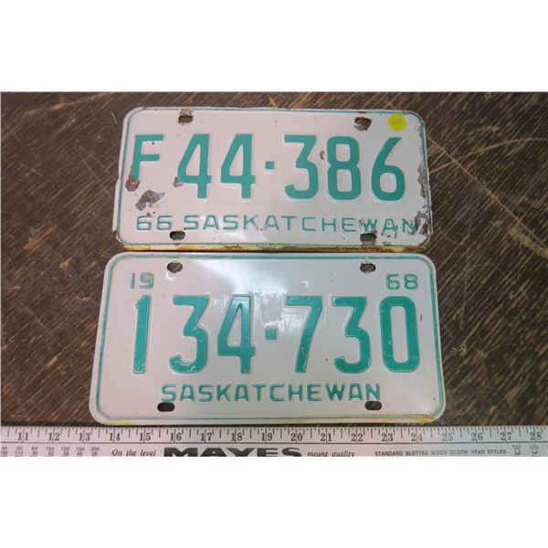 2 Sask Plates - 1966, 1968
