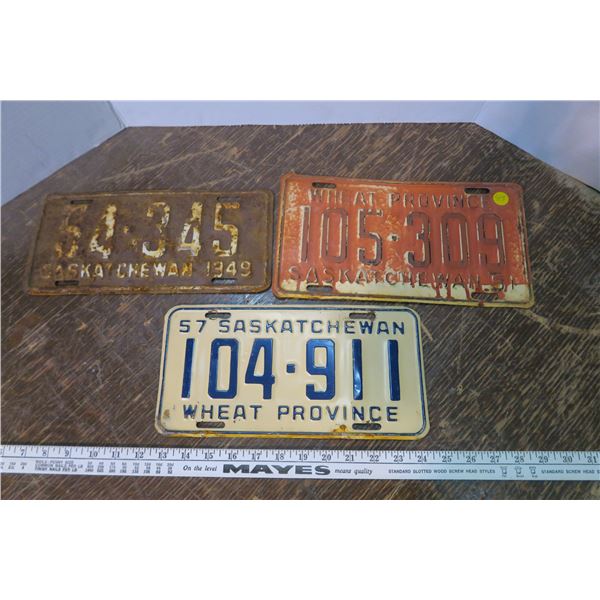 3 Sask Plates - 1949, 1951, 1957