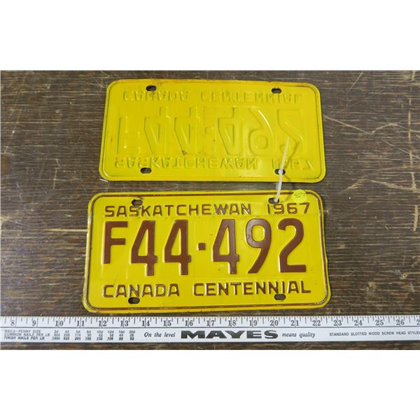 Matching 1967 Sask Canada Centennial Plates (2)