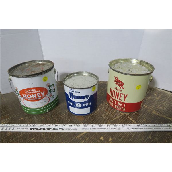 3 Honey Tins - 2 Pure Canadian Honey, 1 Sasco