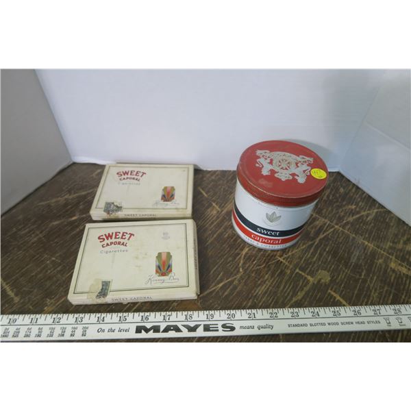 2 Sweet Caporal Cardboard Cigarette Flats & 1 Tin