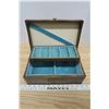 Image 4 : Wooden Jewelry Box w/ Blue Felt Interior - 12x7x5in.