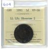 Image 1 : 1891 ICCS VF-30 Large Leaves, Large Date One Cent - Coin