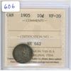 Image 1 : 1905 ICCS VF-20 King Edward 10 Cents - Coin