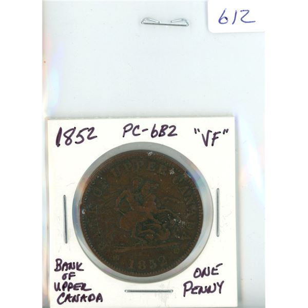 1852 Bank of Upper Canada One Penny - Coin