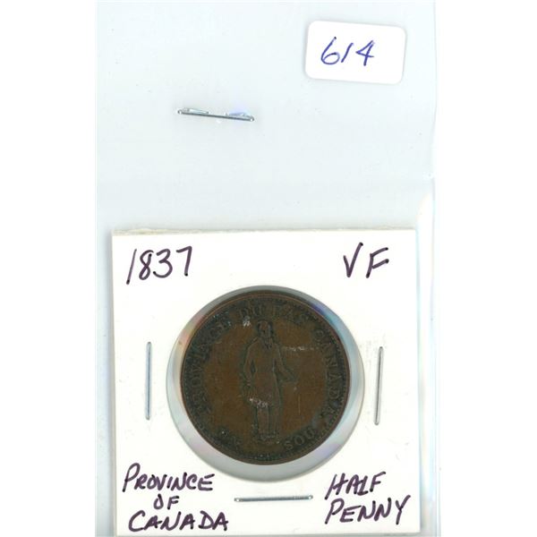 1837 Province of Canada 1/2 Penny - Coin
