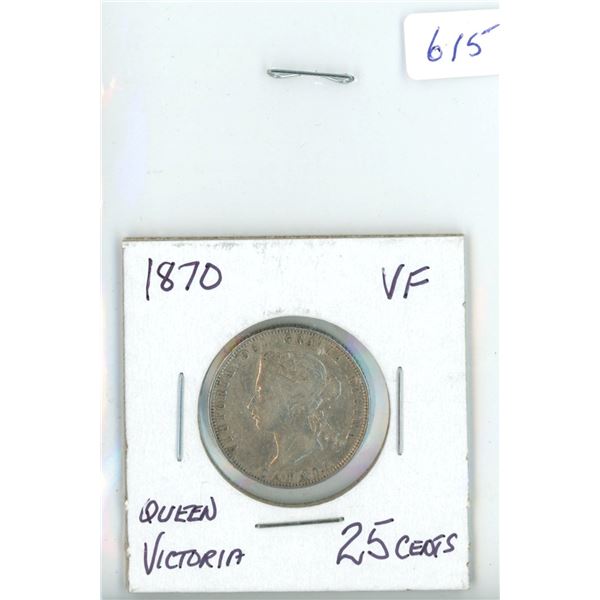 1870 Queen Victoria 25 Cent Quarter - Coin