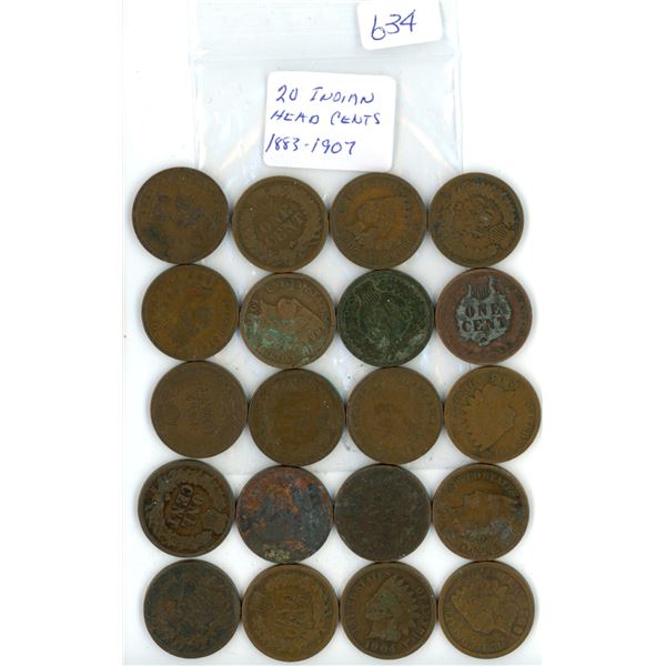 20 pcs Indian Head Cents 1883-1907