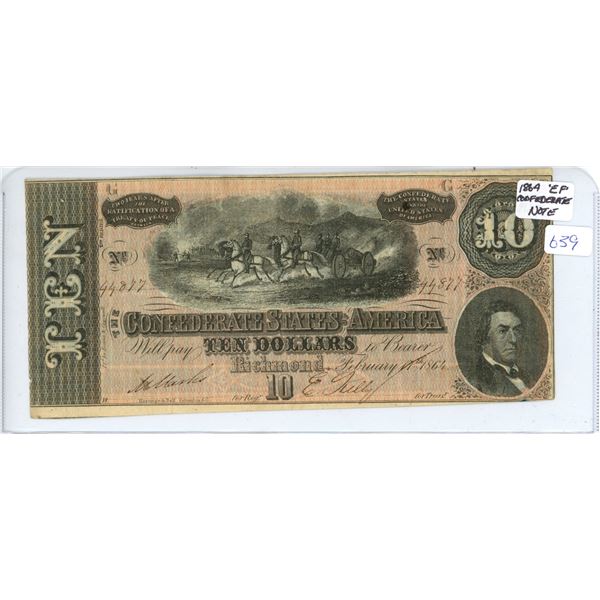 1864 Confederate States 10 Dollar Note