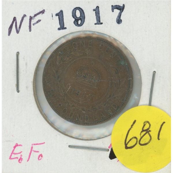 1917 one cent coin Newfoundland