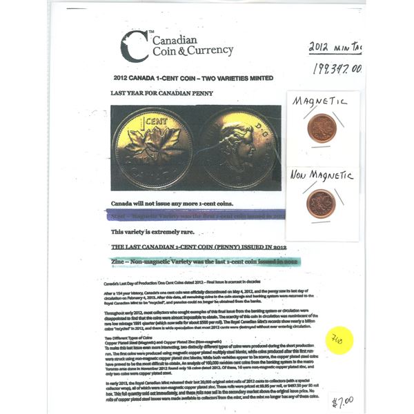 2 x CAN "Last Year" One Cent Coins