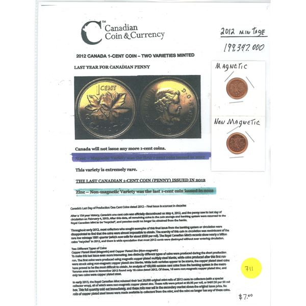 2 x CAN "Last Year" One Cent Coins