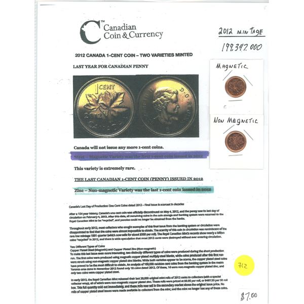 2 x CAN "Last Year" One Cent Coins