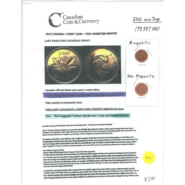 2 x CAN "Last Year" One Cent Coins