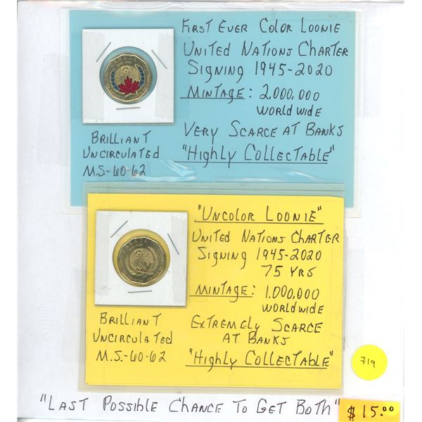 2 x CAN $1 Coins "UN Charter Signing"