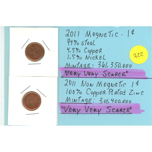2 x 2011 CAN One Cent Coins