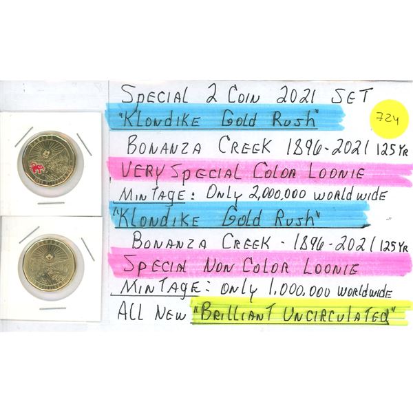 Special 2021 2 x One Dollar CAN Coins "Klondike Gold Rush"