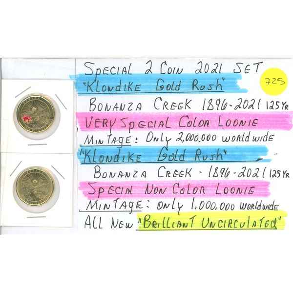 Special 2021 2 x One Dollar CAN Coins "Klondike Gold Rush"