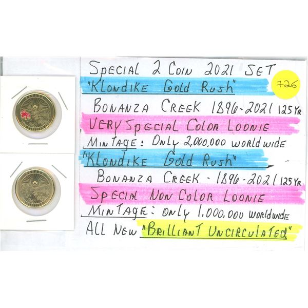 Special 2021 2 x One Dollar CAN Coins "Klondike Gold Rush"