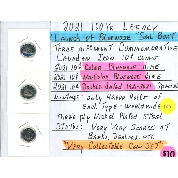 2021 100 Year Legacy "Bluenose" Dimes CAN $.10