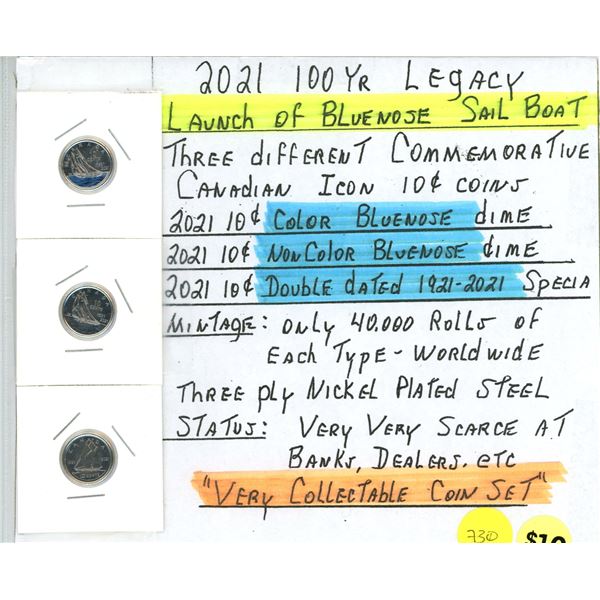 2021 100 Year Legacy "Bluenose" Dimes CAN $.10