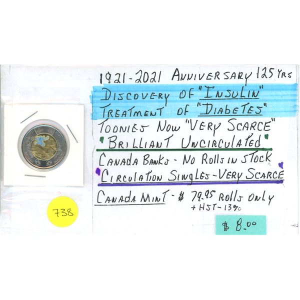 1921-2021 "Discovery of Insulin" Toonie 2$ CAN
