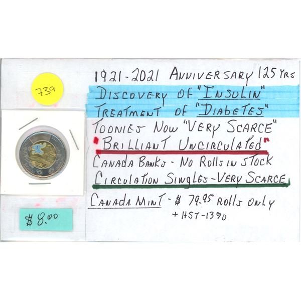 1921-2021 "Discovery of Insulin" Toonie 2$ CAN