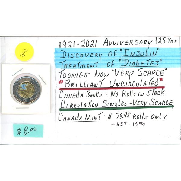 1921-2021 "Discovery of Insulin" Toonie 2$ CAN