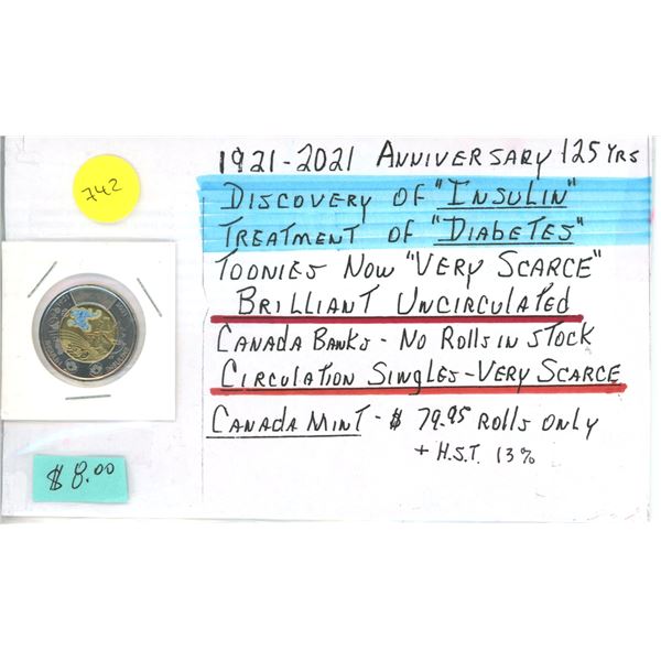 1921-2021 "Discovery of Insulin" Toonie 2$ CAN