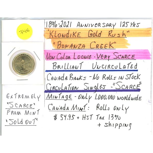 1896-2021 125 Year "Klondike Gold Rush - Bonanza Creek" CAN One Dollar Coin