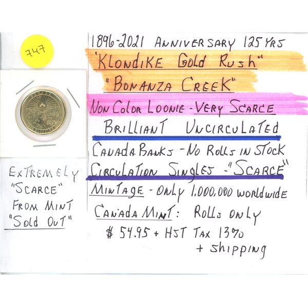 1896-2021 125 Year "Klondike Gold Rush - Bonanza Creek" CAN One Dollar Coin