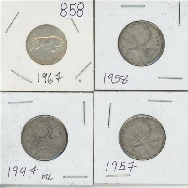 4 - 25¢ Silver Coins Canada -