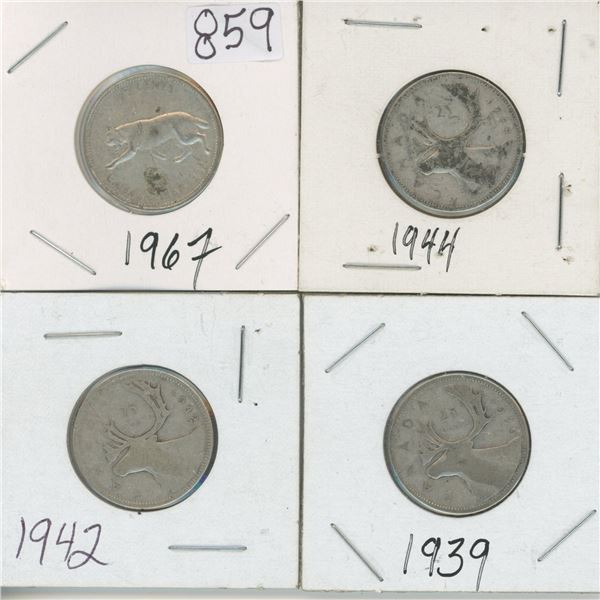 4 - 25¢ Silver Coins Canada -