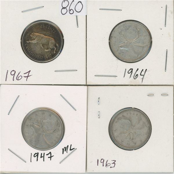 4 - 25¢ Silver Coins Canada -