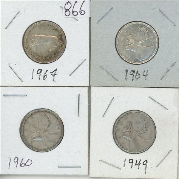 4 - 25¢ Silver Coins Canada -