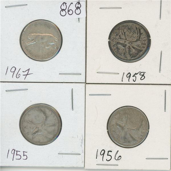 4 - 25¢ Silver Coins Canada -