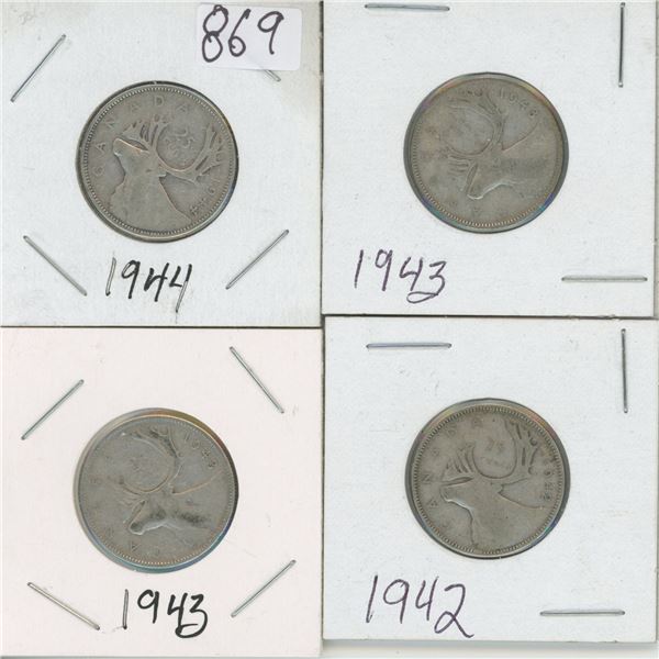 4 - 25¢ Silver Coins Canada -