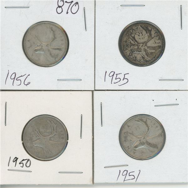 4 - 25¢ Silver Coins Canada -