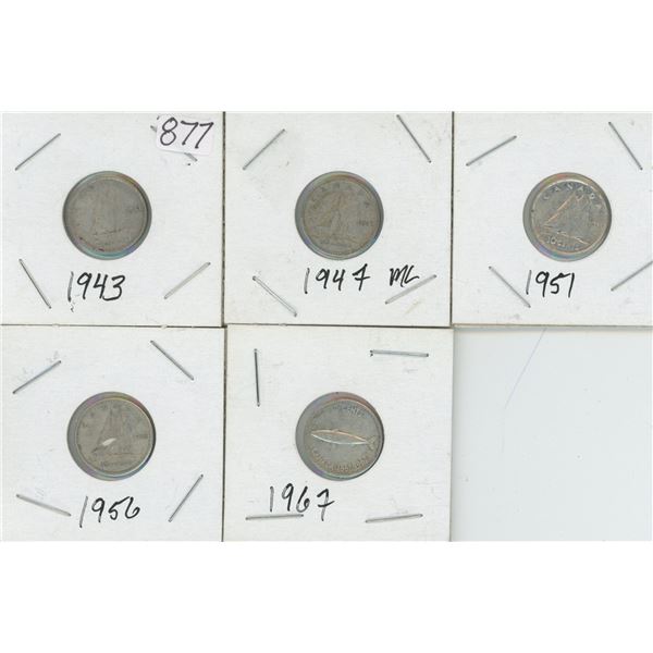 5 - 10¢ Silver Coins Canada -