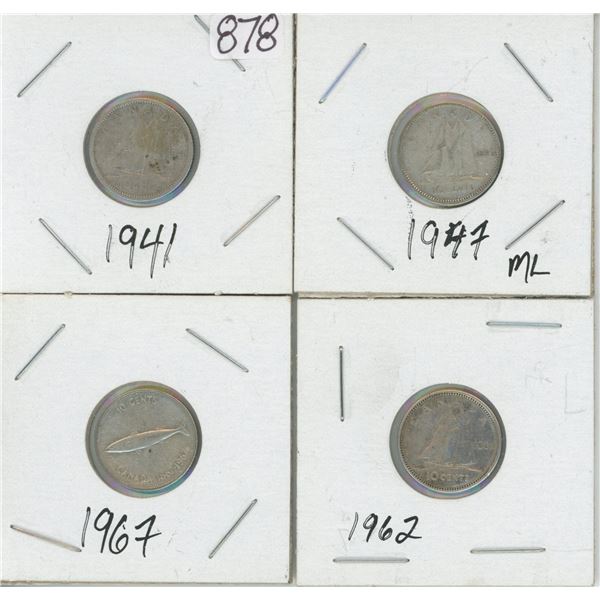 4 - 10¢ Silver Coins Canada -