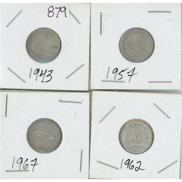 4 - 10¢ Silver Coins Canada -