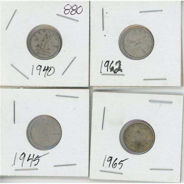 4 - 10¢ Silver Coins Canada -