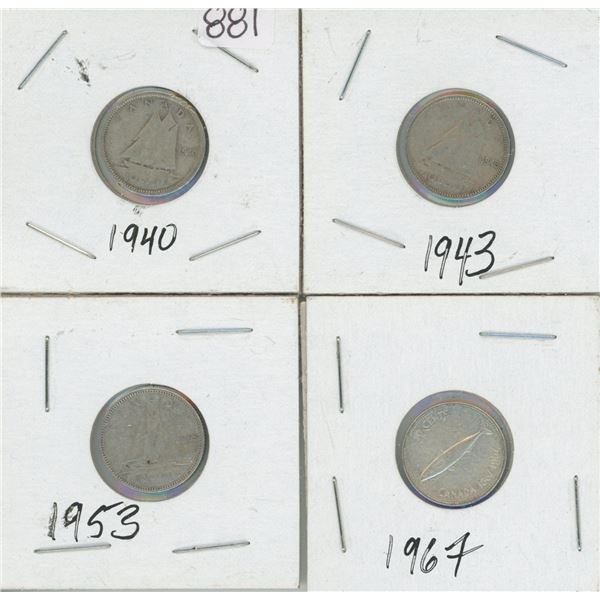 4 - 10¢ Silver Coins Canada -